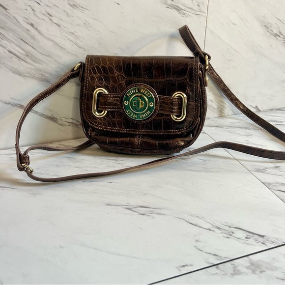 Nine West Brown Croc Minimalist Vegan Leather Crossbody Mini Bag - Picture 6 of 6